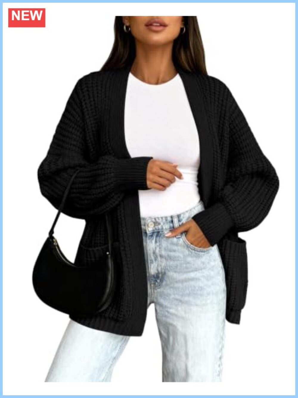 Chunky Knit Open Front Cardigan Sweater with Pockets Slouchy Oversized